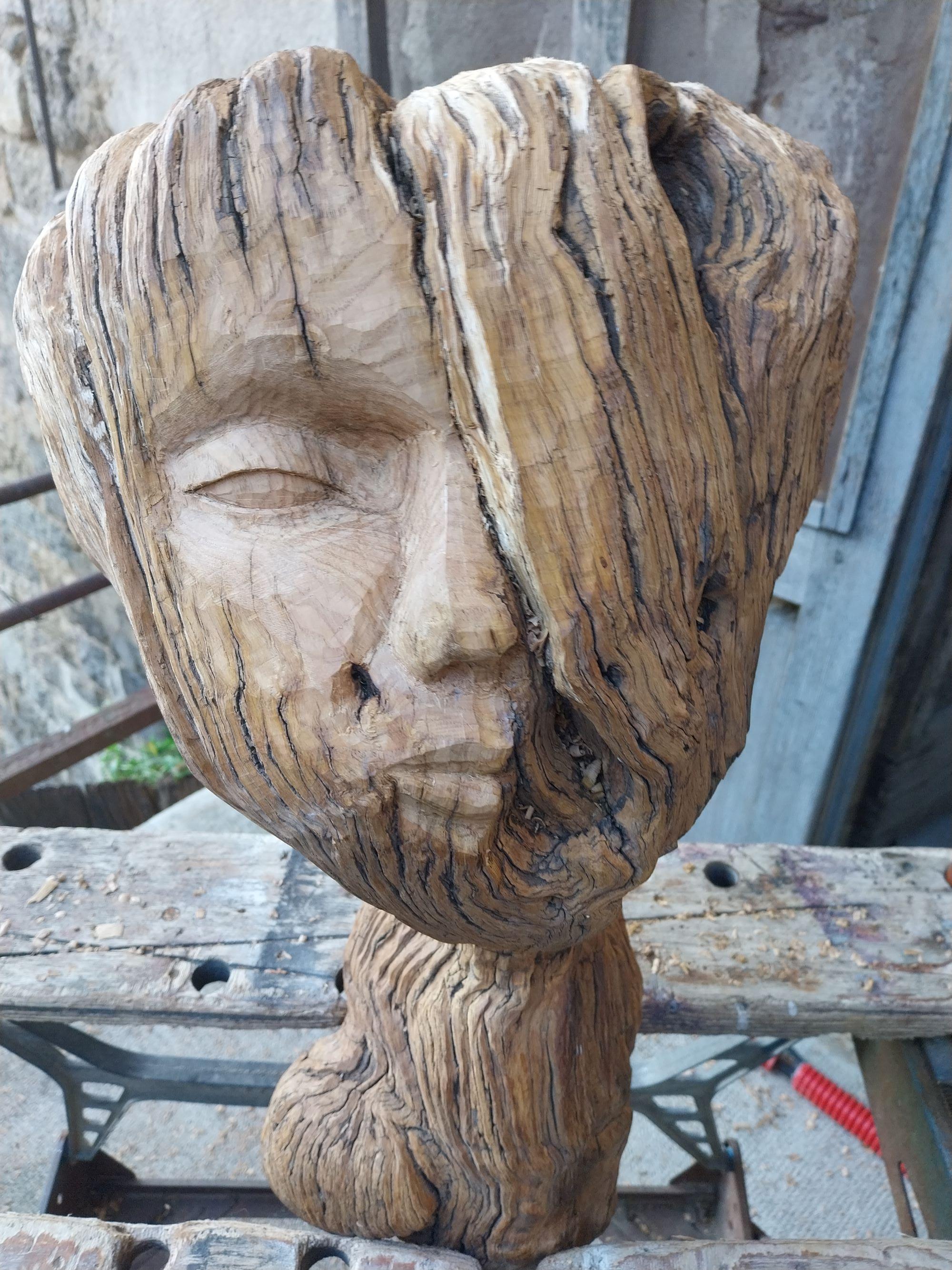Sculpture visage bois