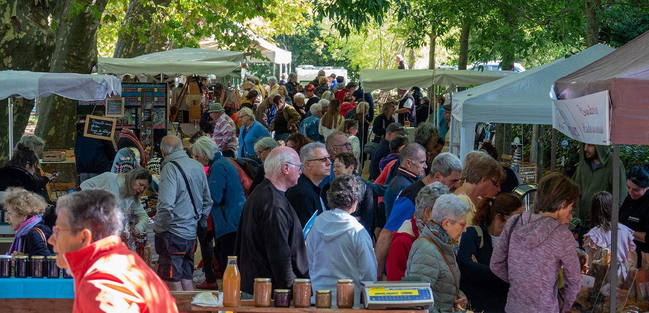 Allée des platanes du marché des créateurs de Neyrac