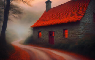 Illustration imaginée de l'Auberge-rouge-de-Peyrebeille en Ardèche - ©photoshop