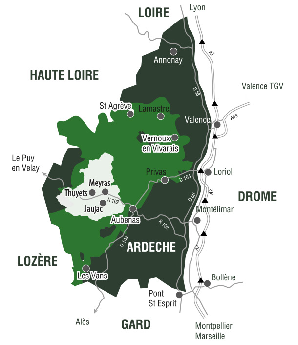 Carte Ardèche - Parc Naturel - Sources & Volcans