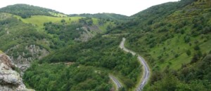 La route menant à Péreyres et les champs de myrtilles sauvages.