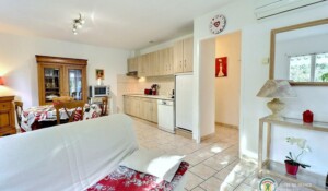 La pièce de vie et l'accès à la chambre et à la salle d'eau