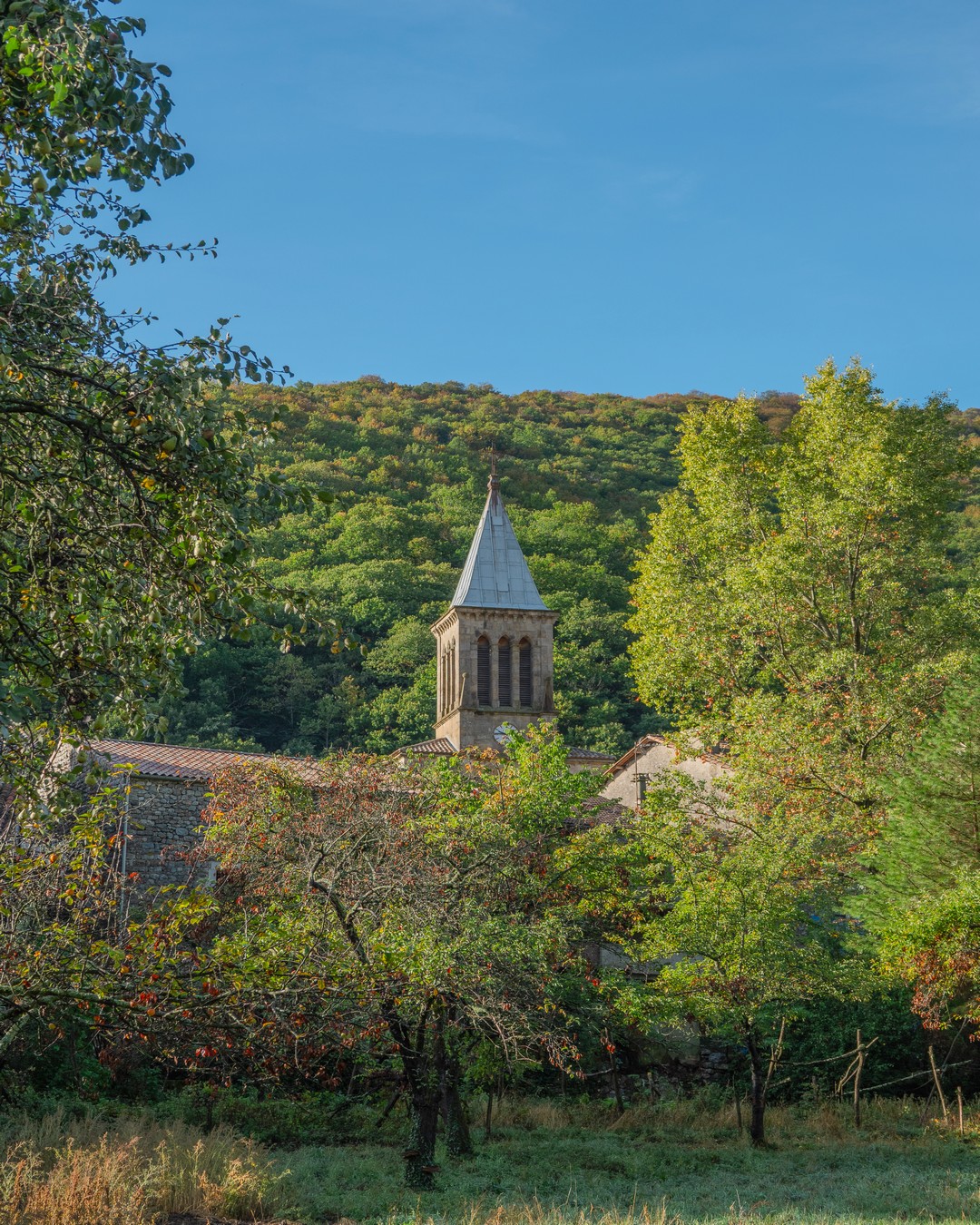 Mayres-eglise-st-martin-vue-depuis-passerelle©sourcesetvolcans Mayres-eglise-st-martin-vue-depuis-passerelle©sourcesetvolcans