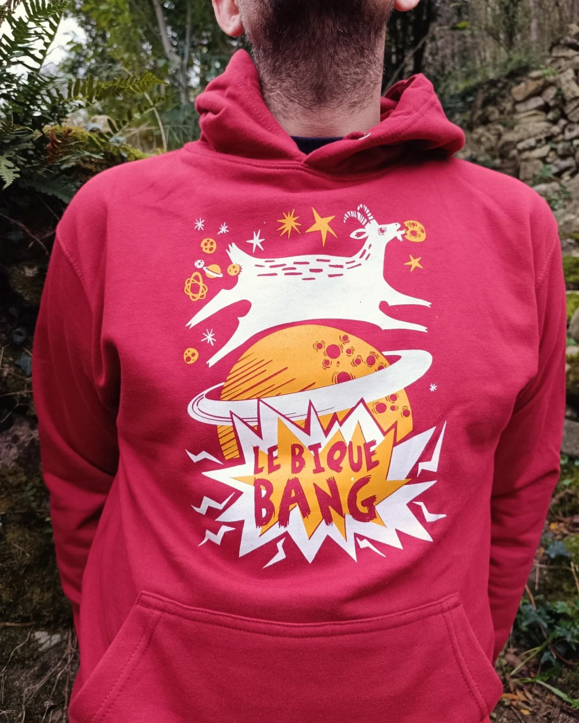 "le bique bang" tshirt fait par la sérigraphie Le Myrtillier