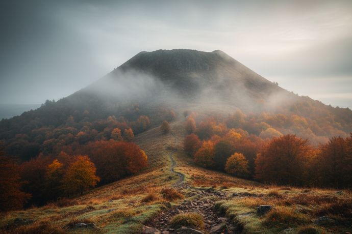 suc-de-bauzon-automne-gemini Suc de Bauzon en Ardèche, lieu d'exécution de la sorcière Catherine Peyretone en 1519.