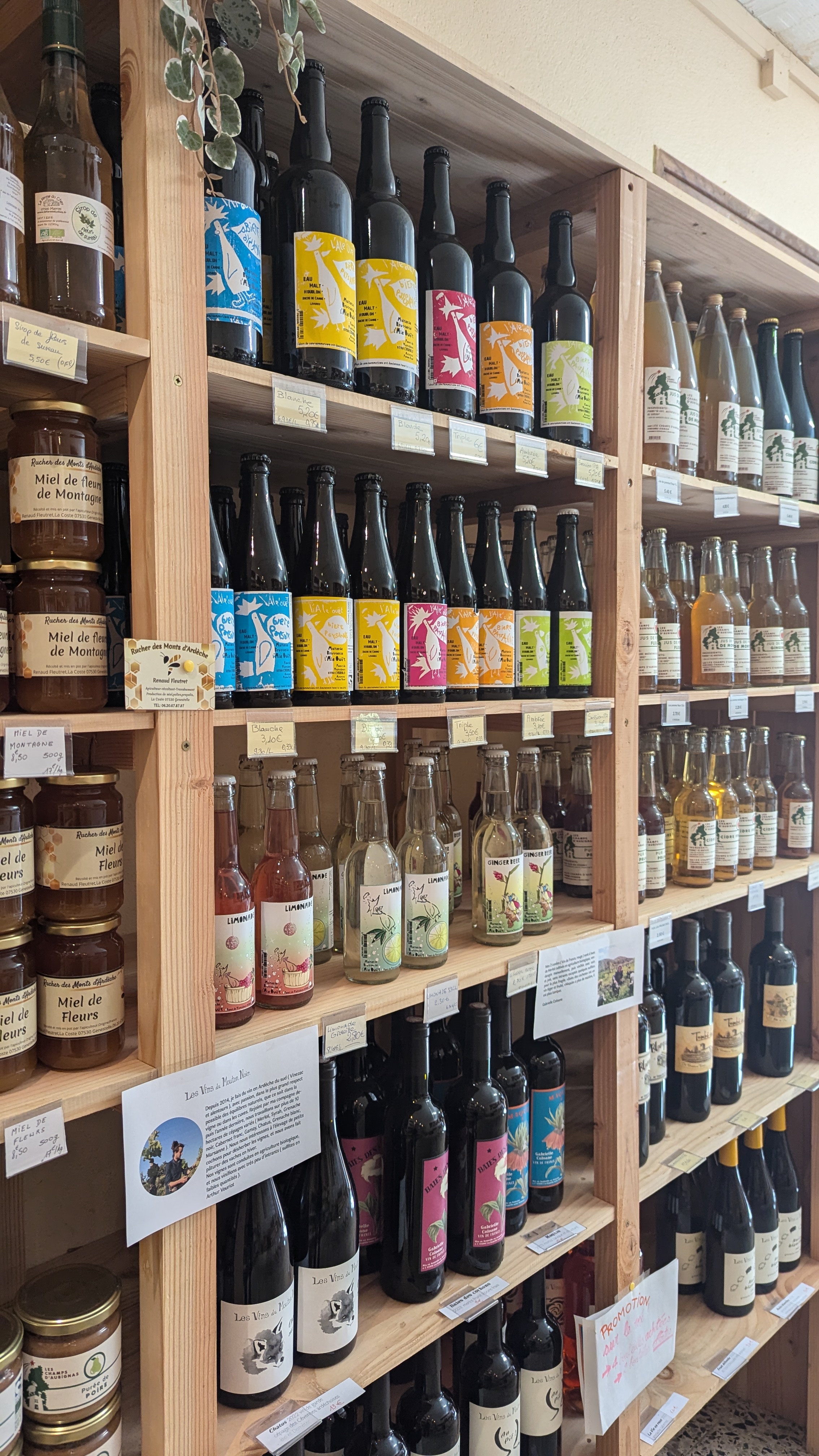 Bières, vins et boissons ardèche, Produits locaux directs producteurs à la saisonneraie à thueyts